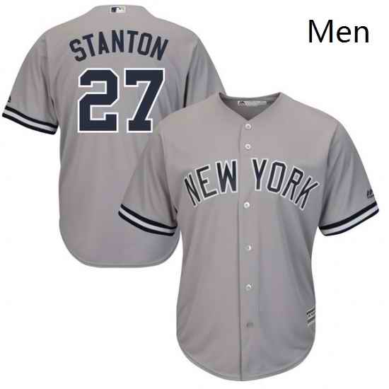 Mens Majestic New York Yankees 27 Giancarlo Stanton Replica Grey Road MLB Jersey